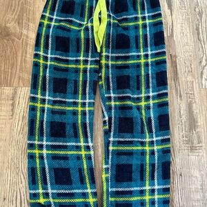 Small Blue and Green Plaid Fuzzy Pajama Bottoms